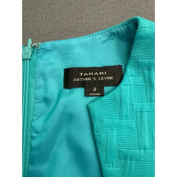 Tahari Arthur S. Levine Womens Sleeveless Sheath Dress Turquoise Size 2 Textured - Picture 3 of 5